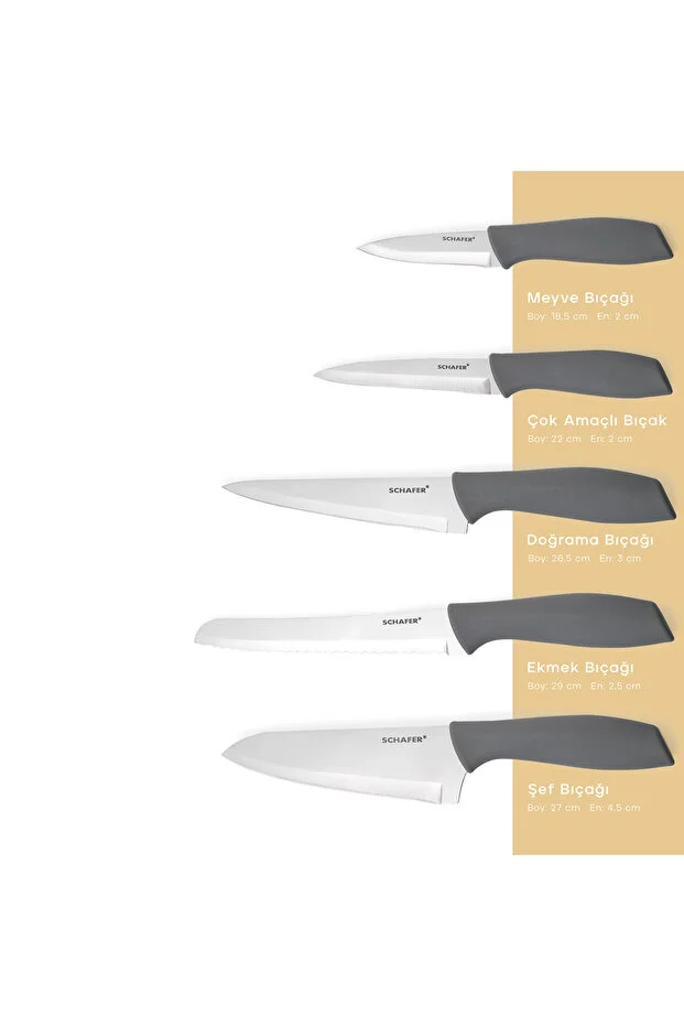 Quick Chef Bıçak Seti 5 Parça-Gri